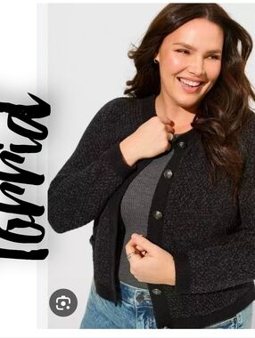torrid Black Textured Button-Front Sweater Cardigan